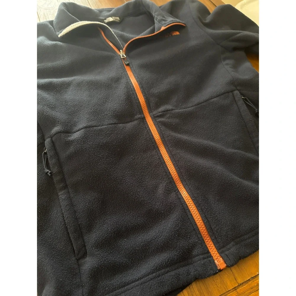 The North Face Fleece Jacket Mens M Navy Blue Orange Full Zip Outdoor Hiking